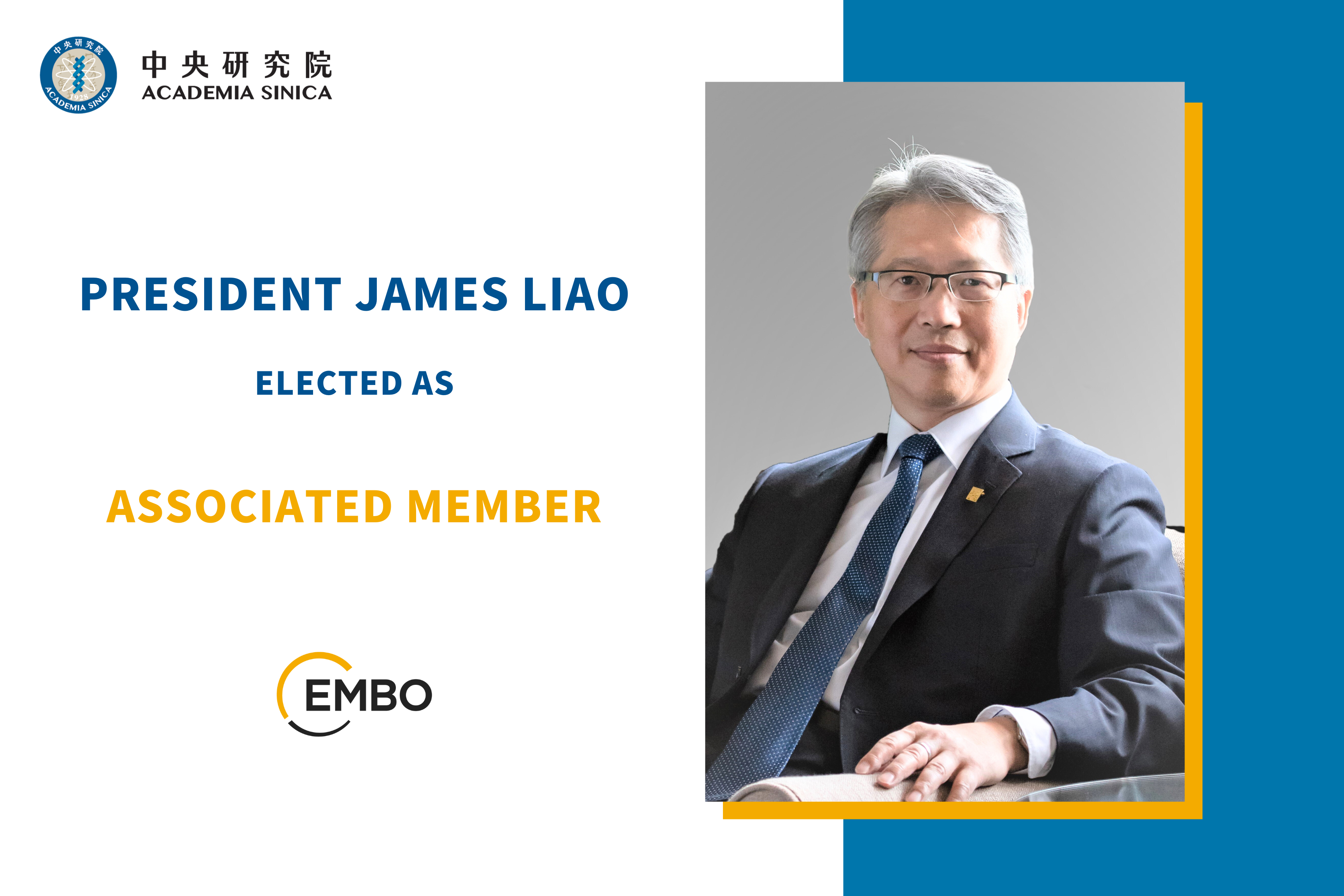 Academia Sinica President James Liao Elected as EMBO Associate Member for Advances in Synthetic Biology